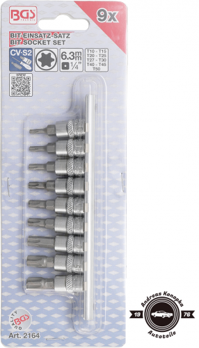 BGS 2164 Bit-Einsatz-Satz | Antrieb Innenvierkant 6,3 mm (1/4") | T-Profil (für Torx) T10 - T50 | 9-tlg.