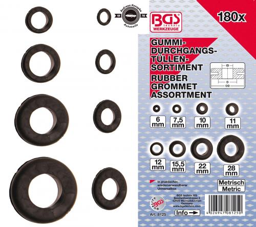 BGS 8125 Gummi Durchgangstüllen Sortiment (metrisch) 180-tlg.