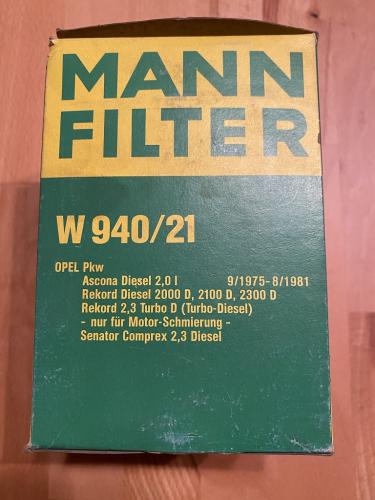 MANN-Filter W940/21 Ölfilter Opel Ascona B, Omega A, Rekord D, Senator A