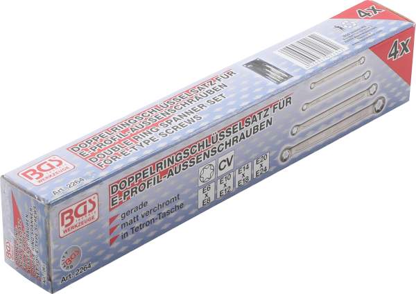BGS Doppel-Ringschlüssel-Satz mit E-Profil-Ringköpfen | SW E6 x E8 - E20 x E24 | 4-tlg.