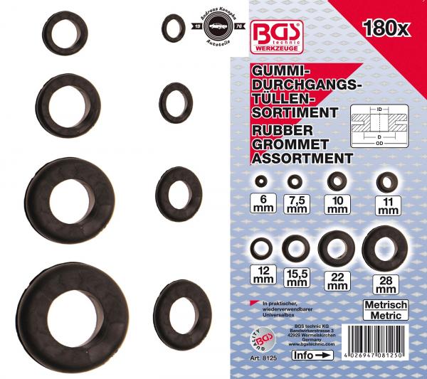 BGS 8125 Gummi Durchgangstüllen Sortiment (metrisch) 180-tlg.