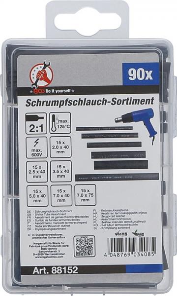 BGS 88152 Schrumpfschlauch-Sortiment | schwarz | 90-tlg.