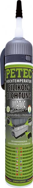 PETEC Hochtemperatur-Silikondichtung, dauerelastisch schwarz 200ml Automatikdose