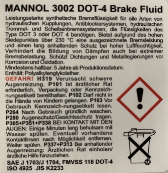 MANNOL Brake Fluid  DOT-4  Bremsflüssigkeit  455g Dose ( 0,5 Liter)