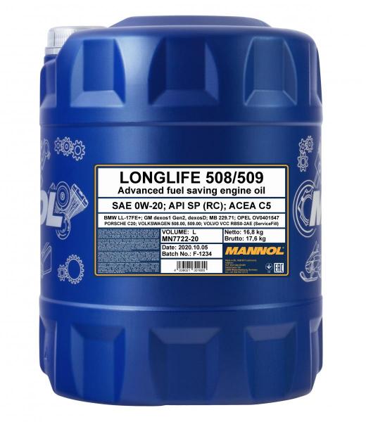 Mannol 7722 Longlife 508/509 20 Liter ( VW 508.00 / 509.00; MB 229.71,..)